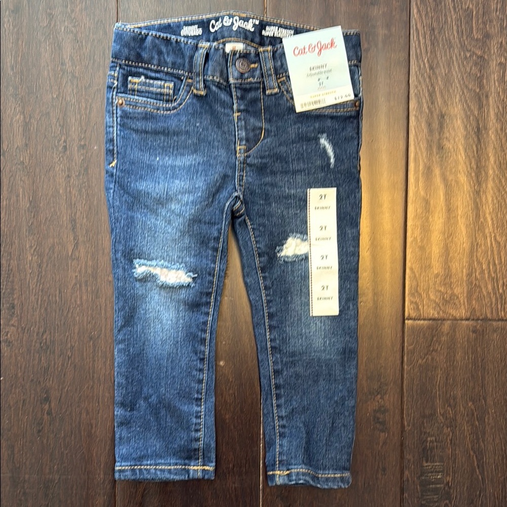 NWT Toddler Girls Cat & Jack Blue Skinny Leg Distressed Jeans!